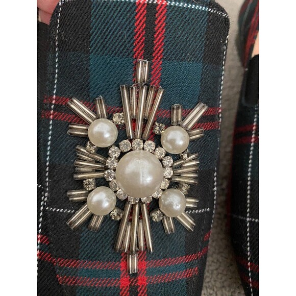 J. Crew Womens Jamie Tartan Plaid Pearl Red Green Embellished Loafer Size 8.5 - Picture 9 of 10